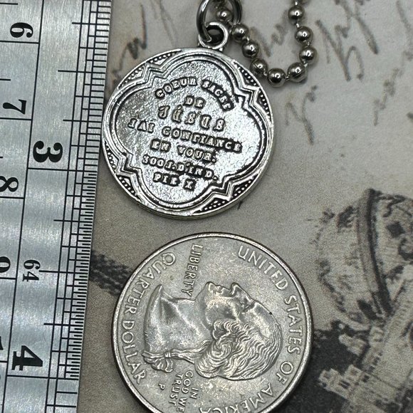 Silver Steel Flaming Sacred Heart Religious Medal Charm Pendant Long Steel Cha… - Picture 4 of 6